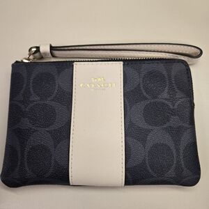 Coach Navy Blue and Cream Signature Wristlet